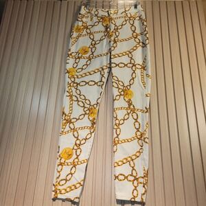 Nicki Minaj Jazz High Rise Gold Chain Print Skinny Pants White Womens 11/12